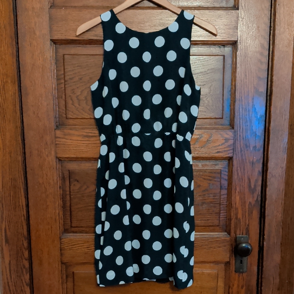 J. Crew Navy and White Polka Dot Midi Dress